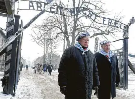  ?? Czarek Sokolowski / Associated Press ?? Survivors of Auschwitz gathered on the 74th anniversar­y of the liberation of the former Nazi German death camp in Oswiecim, Poland.