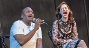  ?? EMMA MCINTYRE, GETTY IMAGES ?? Tituss Burgess (left) makes Ellie Kemper laugh during a California public event promoting their Netflix series "Unbreakabl­e Kimmy Schmidt."