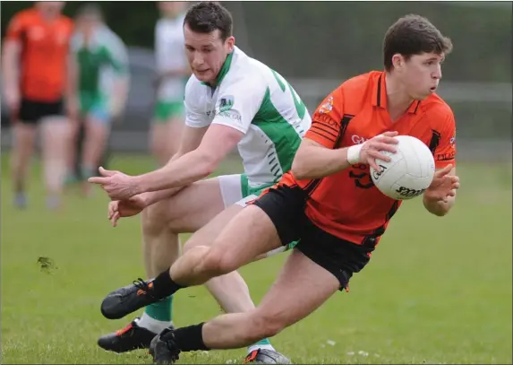  ??  ?? Duhallow’s Kevin Crowley controls the ball against Muskerry in their County SFC meeting in Kanturk. Photo by John Tarrant