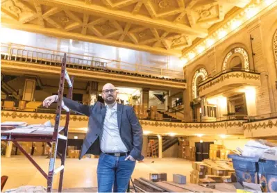  ?? ?? Jacob Harvey, managing artistic director of the Studebaker Theater, offers a tour of the newly renovated historic space.