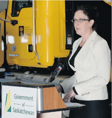  ?? BRYAN SCHLOSSER/Leader-Post ?? Highways and Infrastruc­ture Minister Nancy Heppner said on Wednesday that two-thirds of the budgeted $842 million for
2015’s highway constructi­on projects has been completed and about 115 km of work is left to complete.