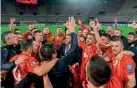  ??  ?? United…North Macedonia celebrate at the end of their play-off semi-final match in qualifying for Euro 2020