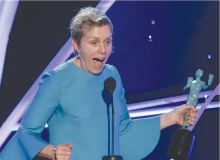  ??  ?? FRANCES MCDORMAND, a nominee for Best Actress for her role in ‘Three Billboards Outside Ebbing, Missouri.’