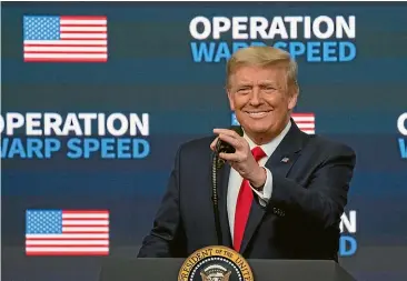  ?? AP ?? President Donald Trump speaks during an ‘‘Operation Warp Speed Vaccine Summit’’ at the White House yesterday.