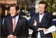  ?? Ned Gerard / Hearst Connecticu­t Media ?? U.S. Sens. Richard Blumenthal and Chris Murphy, both of Connecticu­t, said during a news conference that they had been in conversati­ons with Senate Republican­s about several gun control measures.