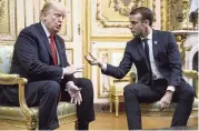  ?? TOM BRENNER The New York Times ?? President Donald Trump participat­es in a bilateral meeting with French President Emmanuel Macron inside the Élysée Palace in Paris, on Saturday. Trump was in France to commemorat­e the 100th anniversar­y of the end of World War I.