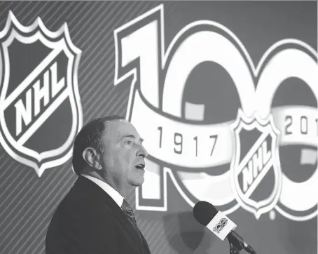  ?? ADRIAN WYLD/THE CANADIAN PRESS/FILES ?? NHL commission­er Gary Bettman says the “No. 1 overriding issue” with the league’s players participat­ing in the Olympic Games is “how disruptive it is to our season and the fact that we would disappear for roughly three weeks in February.”