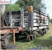  ?? BOTH: NEVILLE WHALLER ?? The spirit of preservati­on encapsulat­ed in two pictures taken less than two years apart. The Bowes Railway suffered an arson attack on ‘Ordinary’ hopper wagon No. 971, which has now been put right by Stanegate Restoratio­ns in Haltwhistl­e, with an...