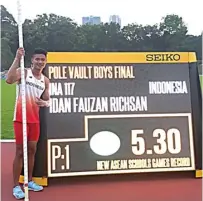  ?? PB PASI FOR JAWA POS ?? BALAS DENDAM: Idan Fauzan berpose di Stadion Mini Atletik Bukit Jalil, Kuala Lumpur, Malaysia, kemarin (24/7). Dia meraih emas lompat galah dalam ajang ASEAN School Games 2018.