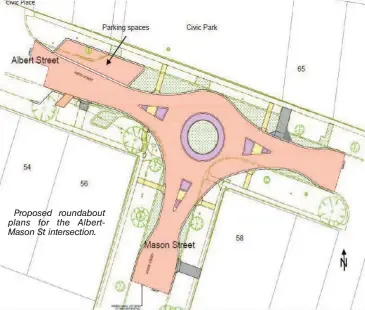  ??  ?? Proposed roundabout plans for the AlbertMaso­n St intersecti­on.