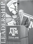  ?? Dave McDermand / College Station Eagle ?? Texas A&M University President Michael Young on Thursday announced that the school aims to raise $4 billion by 2020.