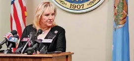  ?? [PHOTO BY DOUG HOKE, THE OKLAHOMAN] ?? Governor Mary Fallin holds a news conference Tuesday to discuss executive orders she signed and the next special session at the Capitol.