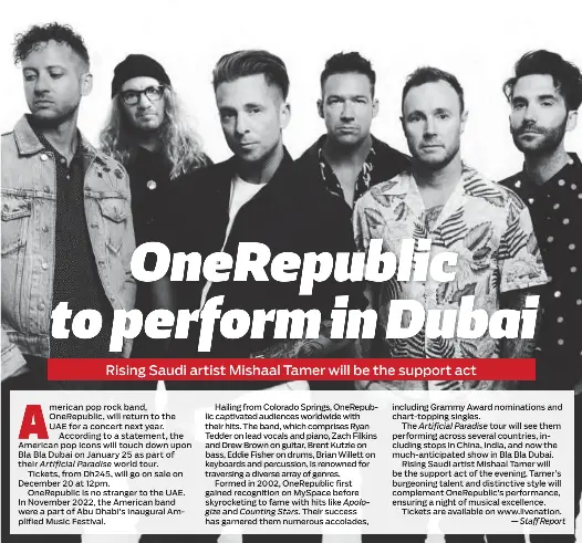 OneRepubli­c to perform in Dubai - PressReader