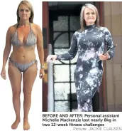 ?? Picture: JACKIE CLAUSEN ?? BEFORE AND AFTER: Personal assistant Michelle Mackenzie lost nearly 8kg in two 12-week fitness challenges