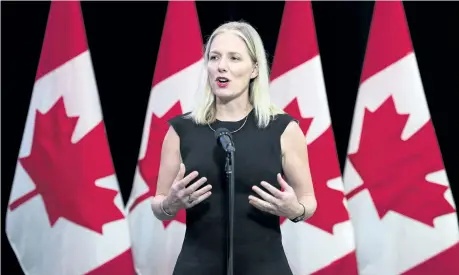  ?? THE CANADIAN PRESS FILES ?? Environmen­t and Climate Change Minister Catherine McKenna speaks to the media before the Liberal cabinet retreat in London, Ont., on Jan. 12.