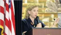  ?? PHOTOS BY MIKE STOCKER/STAFF PHOTOGRAPH­ER ?? U.S. Rep. Debbie Wasserman Schultz speaks at Saturday’s town hall.