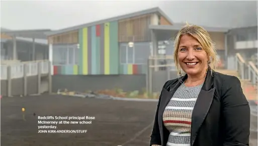  ?? JOHN KIRK-ANDERSON/STUFF ?? Redcliffs School principal Rose McInerney at the new school yesterday.