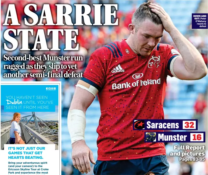  ??  ?? DOWN AND OUT: Peter O’Mahony reacts to defeat