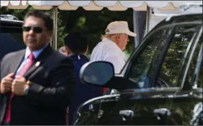  ?? AP/ALEX BRANDON ?? President Donald Trump, shown arriving back at the White House on Sunday from Trump National Golf Club in Virginia, lashed out on Twitter against Rep. Justin Amash’s criticism, calling him “a total lightweigh­t.”