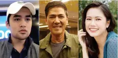  ??  ?? On Eat Bulaga's "Bawal Judgmental," Vic Sotto (center) makes like he is calling son Pasig Mayor Vico Sotto (left) when he learns that Tarlac Mayor Donya Tesoro (right) is still single and has no suitor right now.