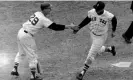  ?? Photograph: PJC/AP ?? Ted Williams crosses home plate during his final season with the Red Sox in 1960. He was the last MLB player to hit .400 over a full season.