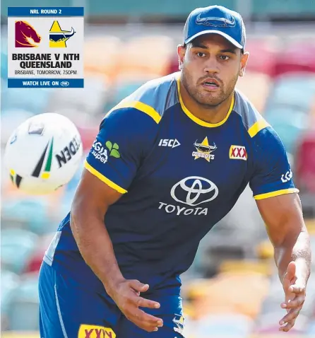  ?? Picture: ZAK SIMMONDS ?? 200 COMING UP: Antonio Winterstei­n at North Queensland Cowboys training.