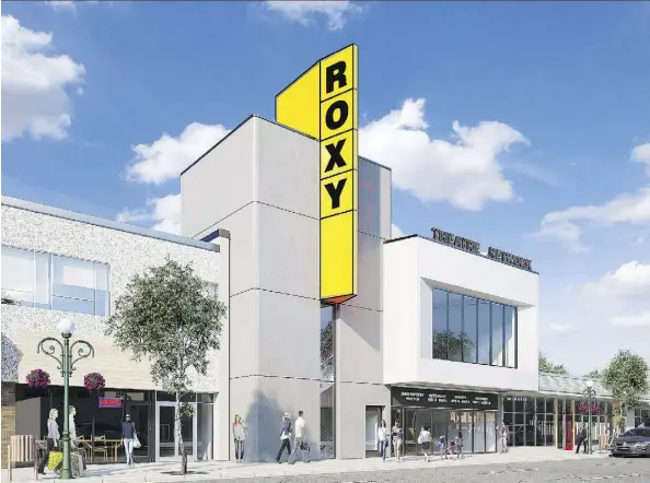  ??  ?? An artist’s rendering of the future Roxy Theatre to be rebuild on 124 Street. On Monday, deputy premier Sarah Hoffman announced $2.5 million in provincial funding for the theatre that was burned down in 2015.