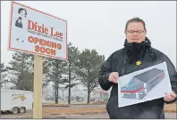  ?? MILLICENT MCKAY/JOURNAL PIONEER ?? Major Stewart with the exterior design of Summerside’s Dixie Lee location, which is set to open in June.