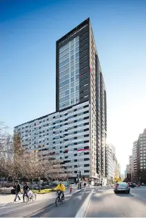  ?? PHOTO BY MARC CRAMER, COURTESY OF MENKÈS SHOONER DAGENAIS LETOURNEUX ARCHITECTE­S ?? Le Louis Bohème is located on a downtown Montreal site that overlaps two distinct neighbourh­oods: Quartier des Spectacles to the east and the business district to the west.