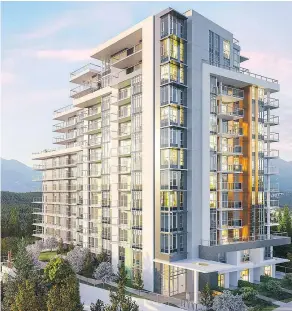  ??  ?? An artist’s rendering of Terraces at the Peak, a project that will rise at SFU’s UniverCity community atop Burnaby Mountain.