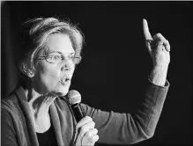  ?? SCOTT OLSON GETTY IMAGES ?? Democratic Sen. Elizabeth Warren of Massachuse­tts speaks to potential voters during a campaign stop Sunday in Cedar Rapids, Iowa. Warren announced Saturday she was officially seeking the 2020 Democratic nomination for president.