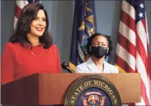  ?? Michigan Office of the Governor via Associated Press ?? Michigan Gov. Gretchen Whitmer addresses the state during a speech in Lansing, Mich., on Sept. 16. According to a criminal complaint unsealed Thursday, multiple people plotted to try to kidnap Whitmer at her vacation home.
