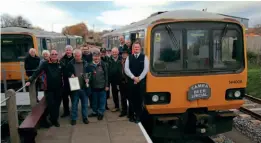  ?? ?? CHR volunteers and CAMRA members pose with Class 144 Pacer No. 144006 at the new Weston Wharf station on November 21. Note the appropriat­e headboard for the preview trip.