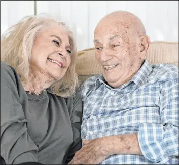  ?? Wilfredo Lee The Associated Press ?? World War II veteran Harold Terens, 100, and Jeanne Swerlin, 96, laugh as they prepare to get married June 8 at a chapel near the French beaches where U.S. forces landed.