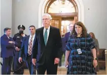  ?? J. SCOTT APPLEWHITE AP ?? Senate Minority Leader Mitch McConnell, R-Ky., leaves after casting his vote against an effort by Democrats to enshrine abortion right into federal law. The measure was blocked.