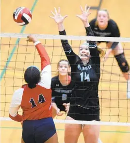  ?? BRIAN KRISTA/CARROLL COUNTY TIMES ?? Westminste­r and Northern-Calvert battled Thursday night in a Class 3A semifinal volleyball match at the University of Maryland’s Ritchie Coliseum.
