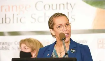  ?? WILLIE J. ALLEN JR./ORLANDO SENTINEL ?? Orange County Public Schools Superinten­dent Barbara Jenkins speaks at a press conference on June 22 in Orlando.