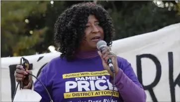  ?? JANE TYSKA — STAFF PHOTOGRAPH­ER ?? Pamela Price, then a candidate for Alameda County district attorney, speaks during a rally in Berkeley in July 2022. She was elected DA in November.