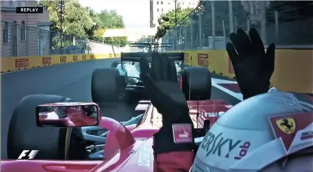  ??  ?? Vettel gesticulat­es at Hamilton during the road rage incident which ended their friendly bonhomie.