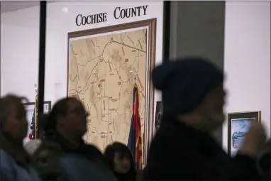  ?? ALBERTO MARIANI — THE ASSOCIATED PRESS ?? Members of the public attend Cochise County Board of Supervisor­s meeting to provide feedback on the proposed transfer of election functions and duties to the county recorder, Tuesday, Feb. 14, 2023, in Bisbee, Ariz.