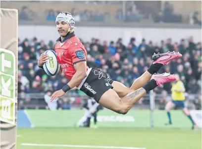  ?? Picture: Gallo Images ?? FLYING HIGH. Edwill van der Merwe of the Lions dives over to score a try during their United Rugby Championsh­ip match against Connacht at The Sportsgrou­nd on Saturday.