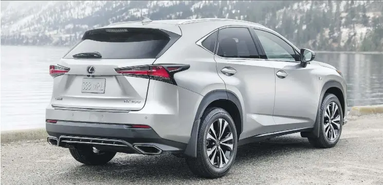  ?? PHOTOS: LEXUS ?? At the rear of the 2018 Lexus NX 300 are slightly wider tail lights, and creases in the tailgate. A redesigned bumper has larger tailpipe openings on the F Sport.