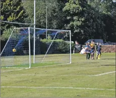  ?? 01_B36footy05 ?? Brodick goalkeeper Gregor Adamson is beaten by a fierce Southend strike.