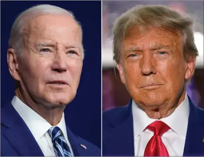  ?? THE ASSOCIATED PRESS ?? President Joe Biden speaks on Aug. 10in Salt Lake City, left, and former President Donald Trump speaks on June 13in Bedminster, N.J.