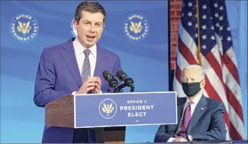  ?? Kevin Lamarque / Associated Press ?? Former South Bend, Indiana, Mayor Pete Buttigieg was nominated by President-elect Joe Biden Wednesday to head the Department of Transporta­tion.