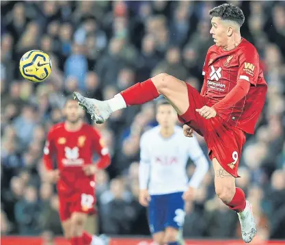  ??  ?? Liverpool’s Roberto Firmino in action against Tottenham in the Premier League last week.