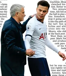  ??  ?? NICE JOB: Tottenham manager Jose Mourinho congratula­tes
Dele Alli following yesterday’s win