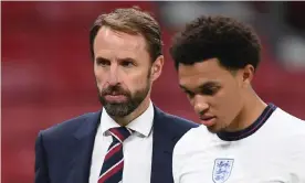 ??  ?? Gareth Southgate and Trent Alexander-Arnold after the Nations League match against Denmark in September. Photograph: Michael Regan/Getty Images