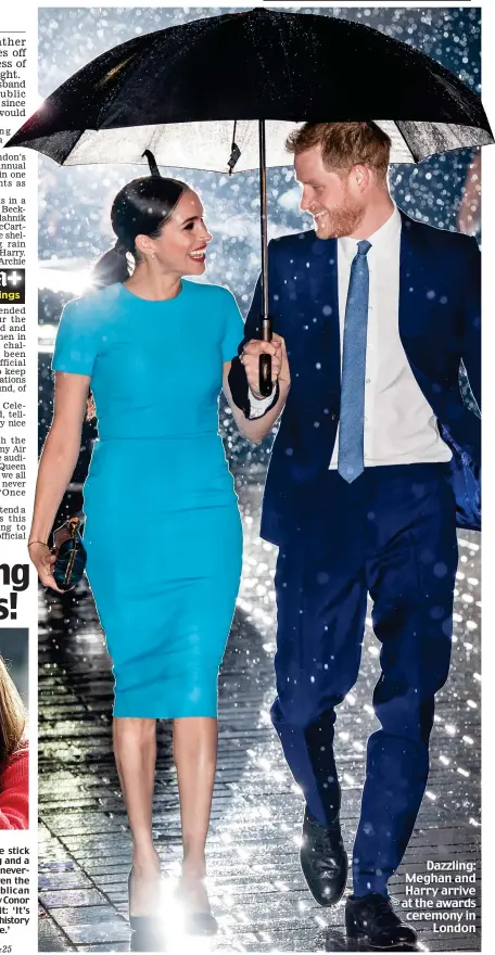  ??  ?? Dazzling: Meghan and Harry arrive at the awards ceremony in London