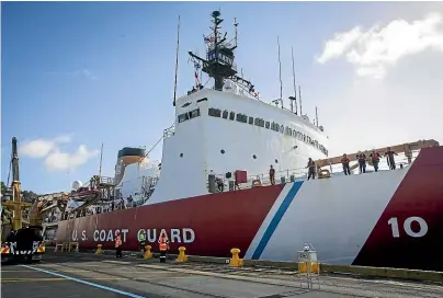  ?? ROSA WOODS/STUFF ?? The United States Coast Guard ice cutter Polar Star has docked for the first time in Wellington Harbour.